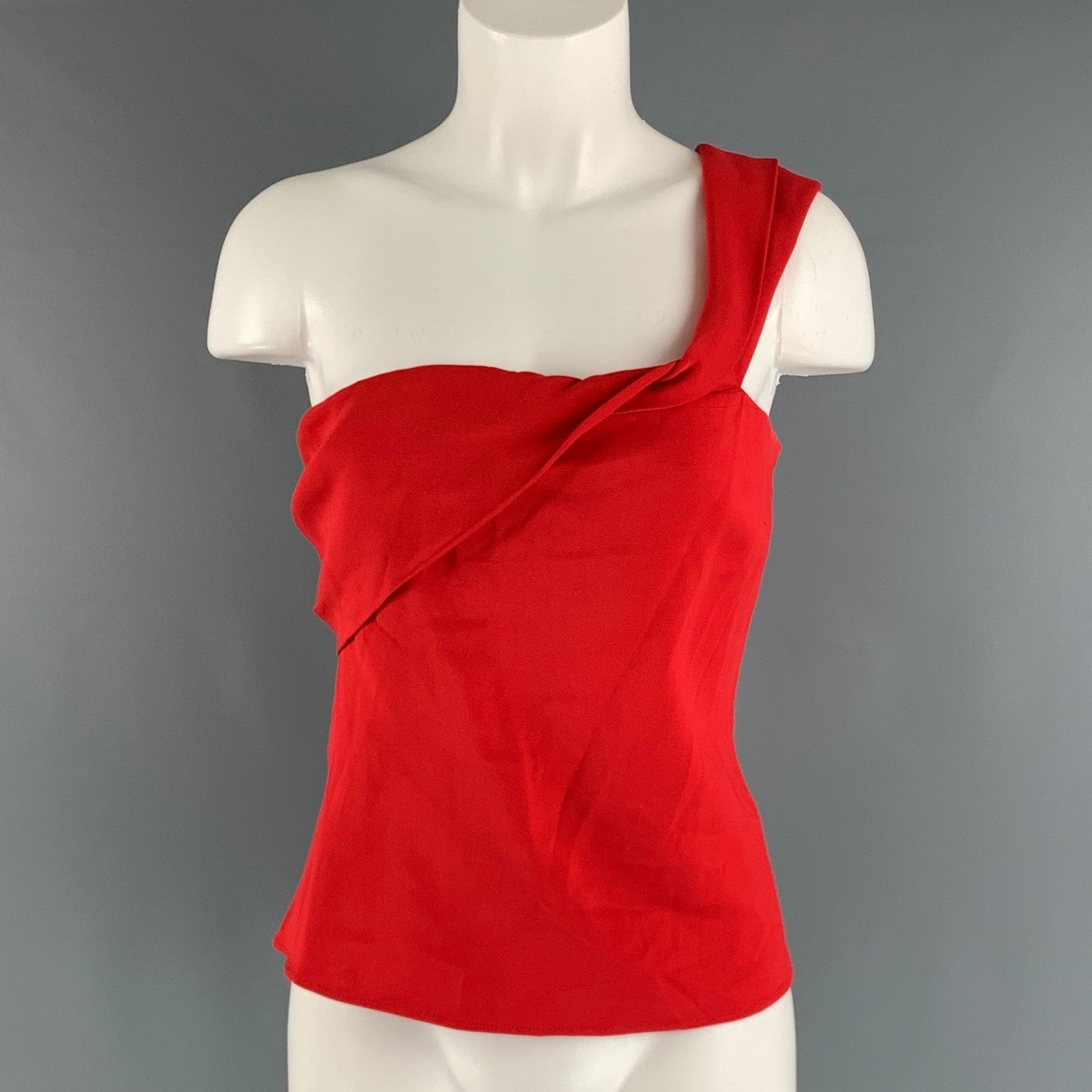 Cushnie Et Ochs Size 8 Red Viscose Elastane One Shoulder Casual Top